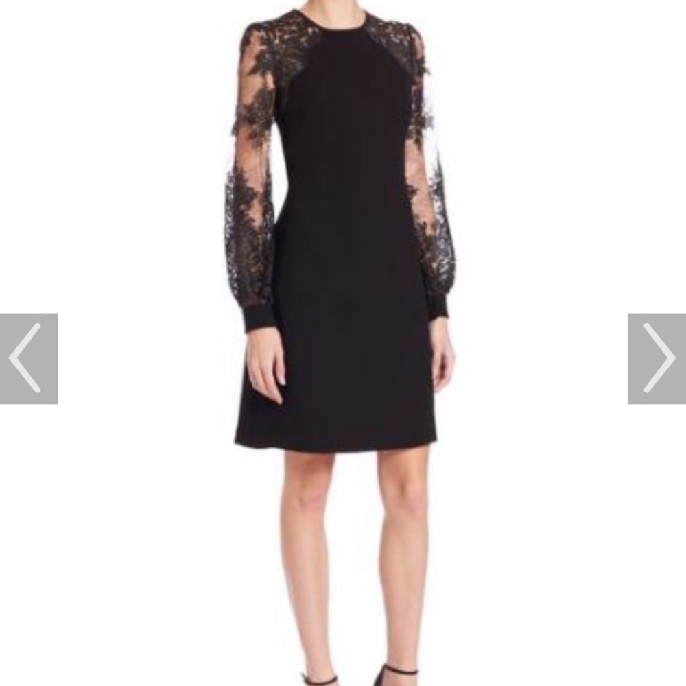 Kay Unger Lace Sleeve Sheath Cocktail Dress